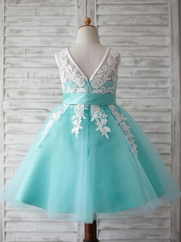 Lace Sleeveless Knee LengthFlower Girl Dresses Princess Silhouette Kids Party Dresses