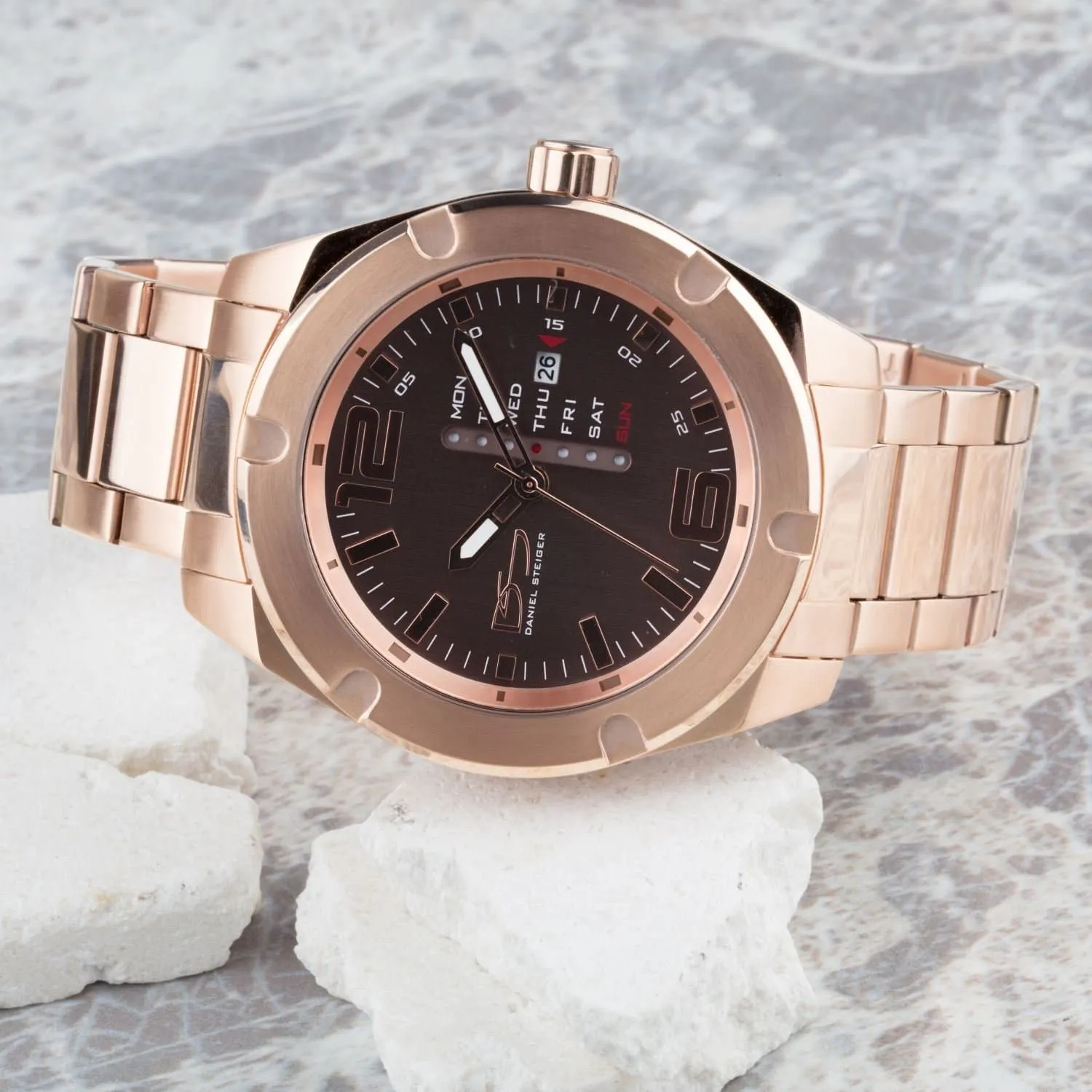 Linear Day Date Rose Gold Watch