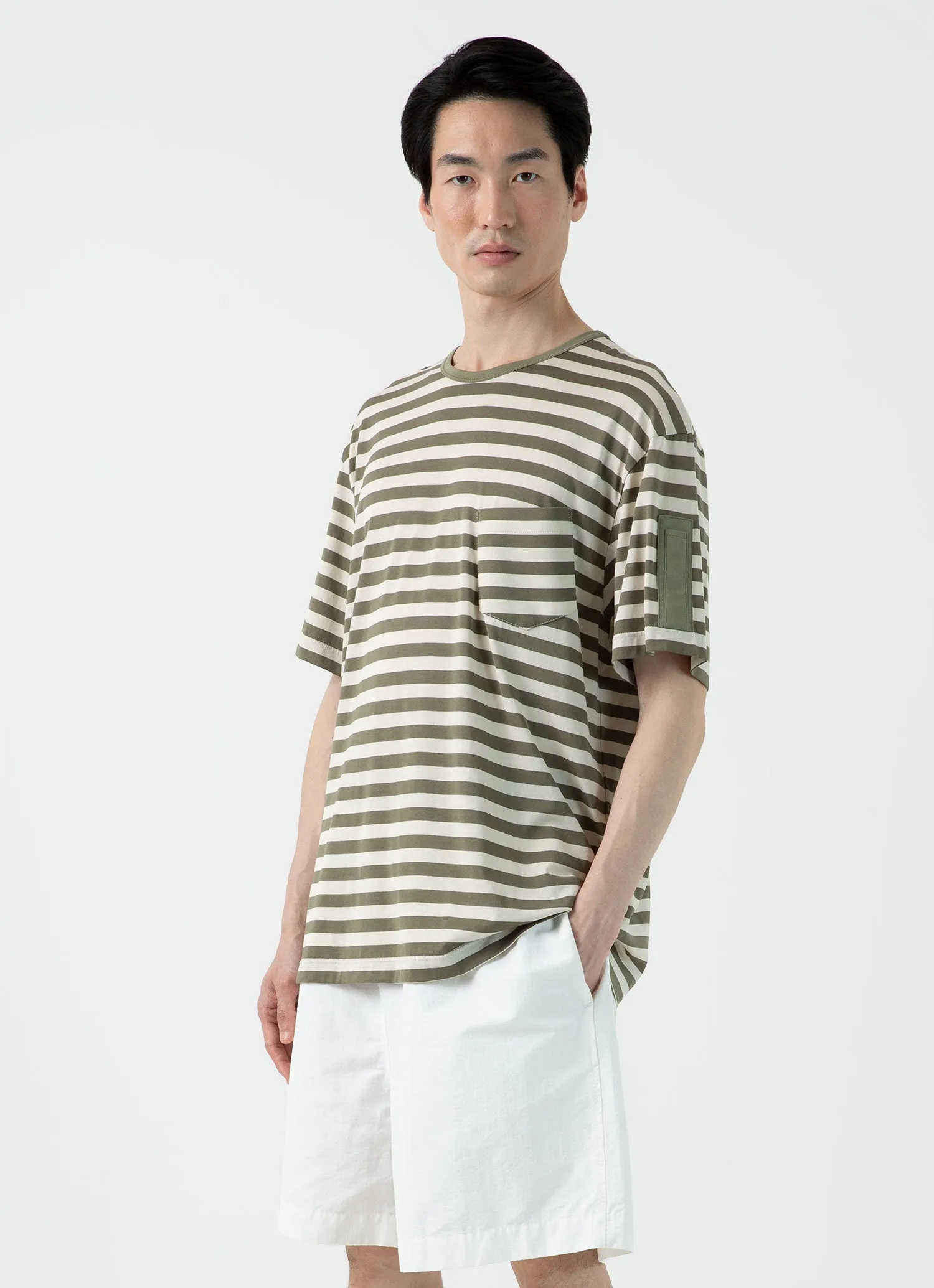 Men's Sunspel x Nigel Cabourn T-shirt in Army Green/Stone White