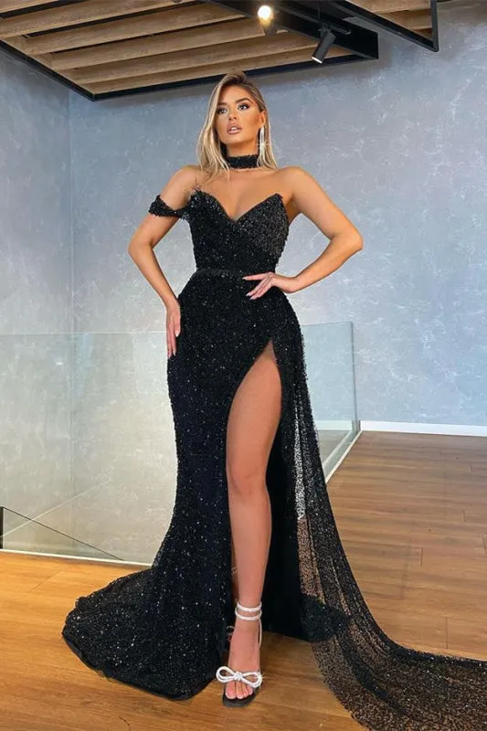 Midnight Elegance Sequined Mermaid Prom Gown