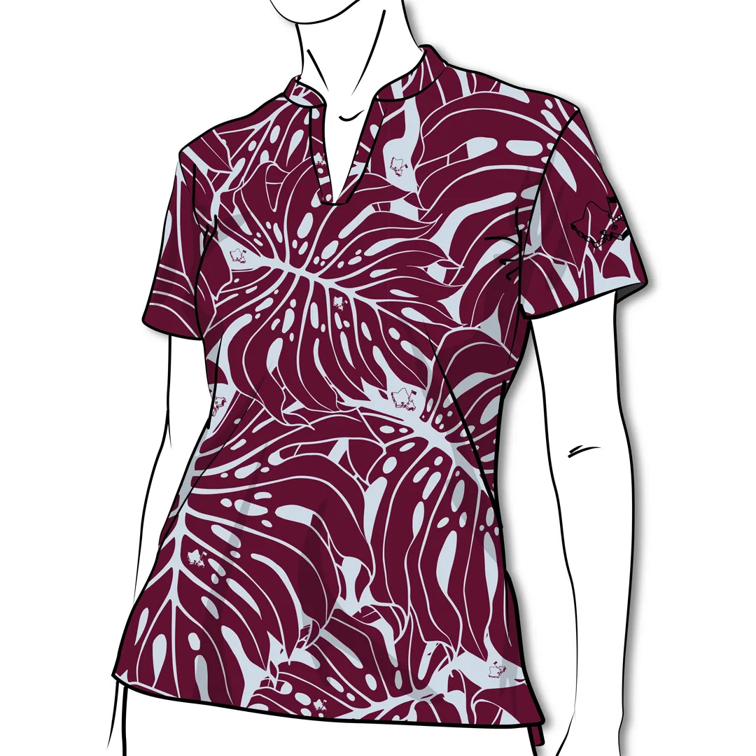 Monstera 2.0 Lilac Wine - OGA Women's Polo - Burgundy