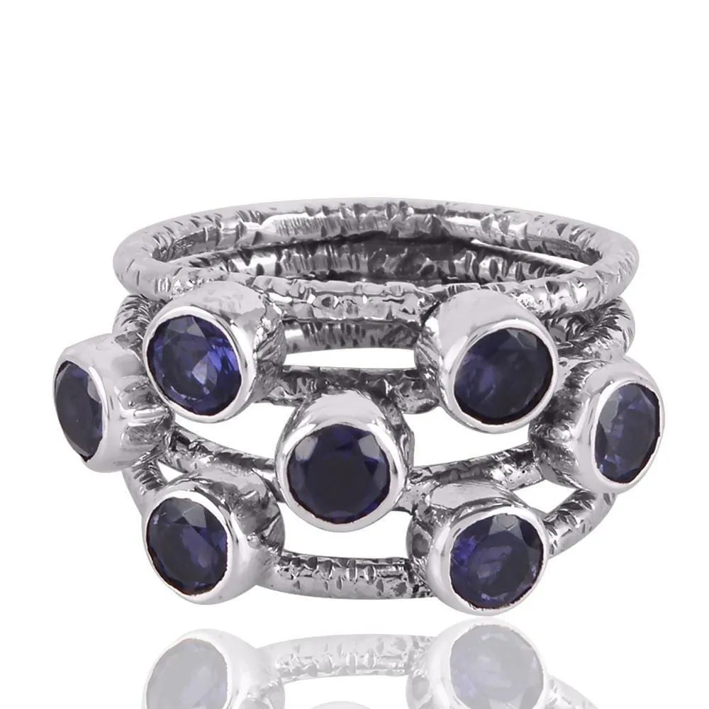 New Design Real Iolite Gemstone Rings Sterling Silver, Multi Stone Solid Silver Rings