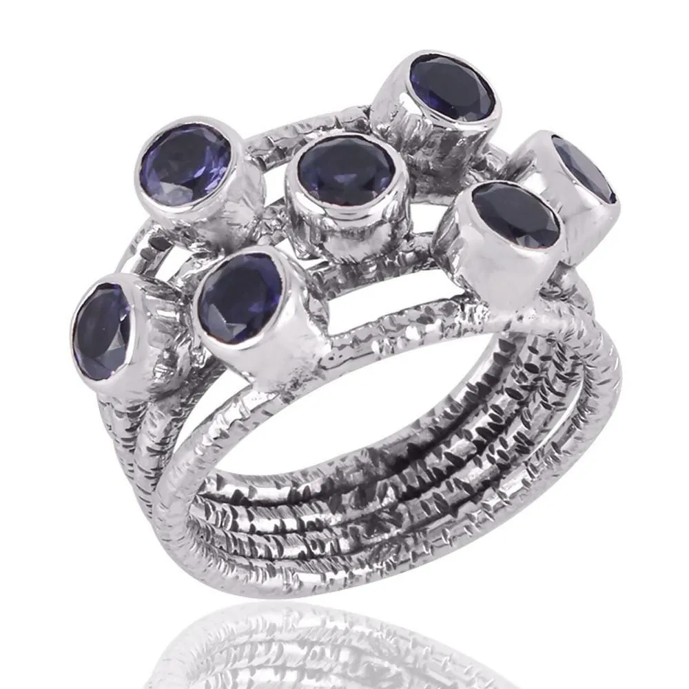 New Design Real Iolite Gemstone Rings Sterling Silver, Multi Stone Solid Silver Rings