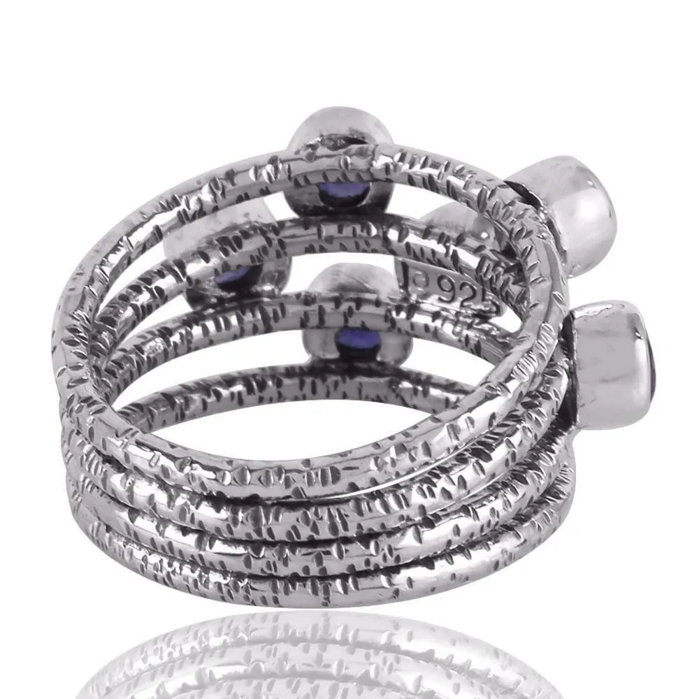 New Design Real Iolite Gemstone Rings Sterling Silver, Multi Stone Solid Silver Rings