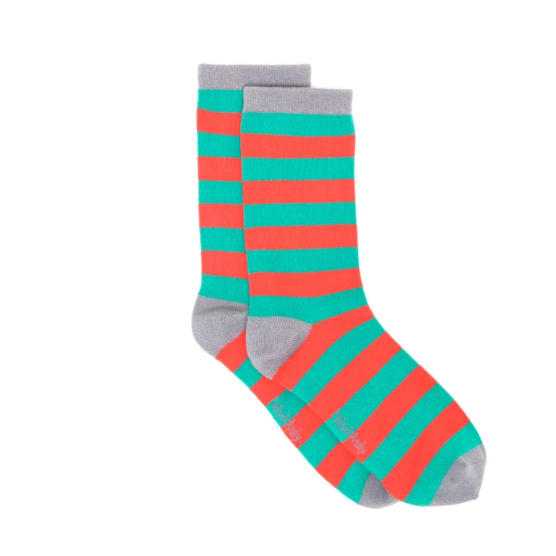 Polly & Andy Bamboo Seam Free Green and Red Stripe Socks