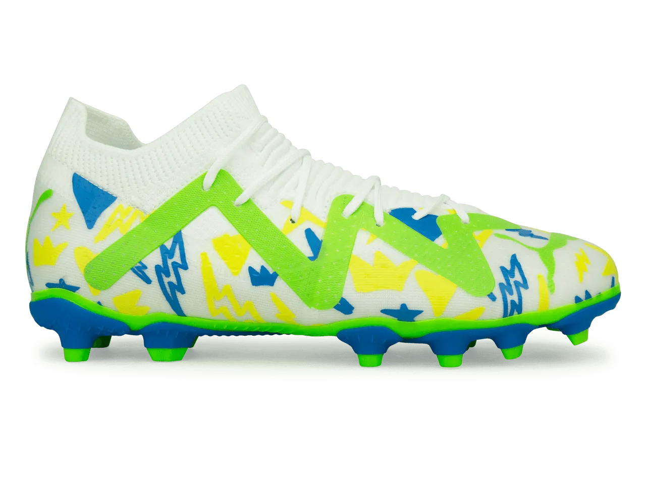 PUMA Kids Future Match x Neymar FG/AG White/Blue/Lemon