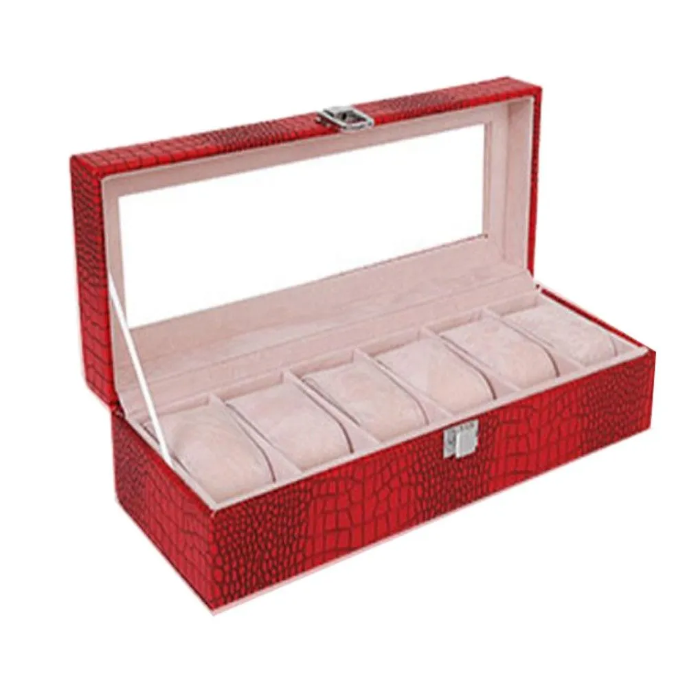 Red Leather Watch and Jewelry Display Storage Box