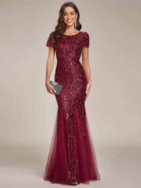 Robe de soirée sirène luxueuse sirène à sequins et encolure ronde