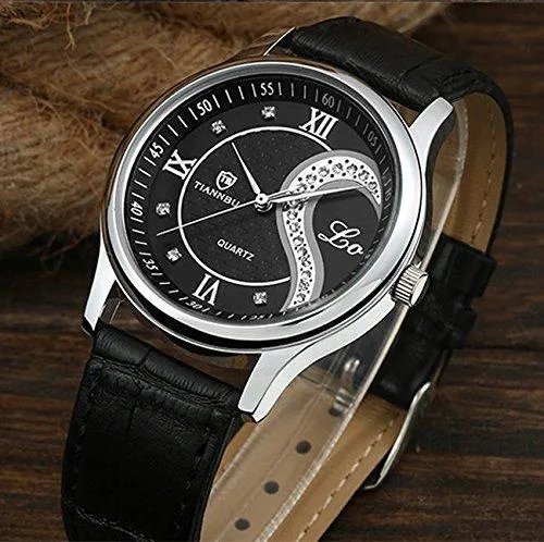 Romantic His Hers Watches Pair Hearts Wristwatch for Man Woman Leather Set