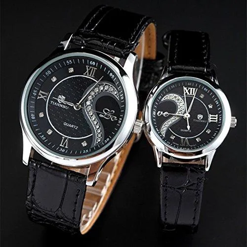 Romantic His Hers Watches Pair Hearts Wristwatch for Man Woman Leather Set