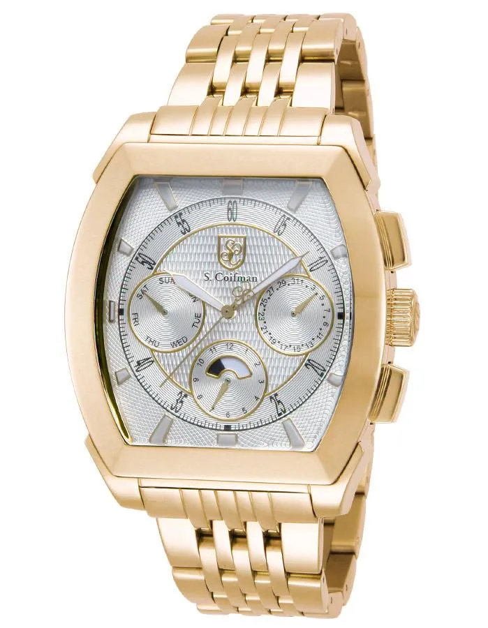 S.Coifman Mens Tonneau Day/Date Watch - Gold-Tone - White Dial - Bracelet