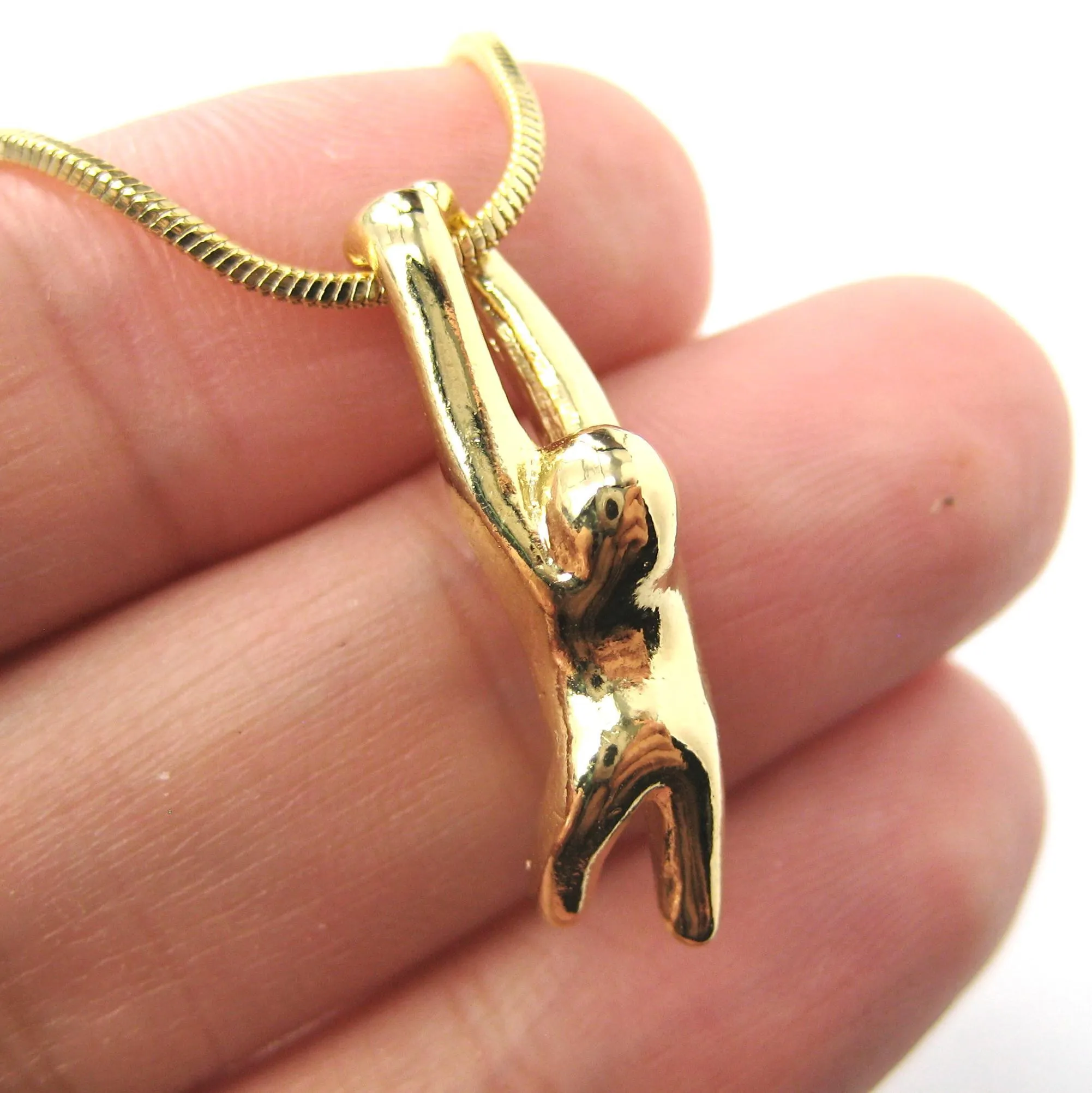 Sloth Dangling Sleek Abstract Animal Pendant Necklace in Gold | DOTOLY