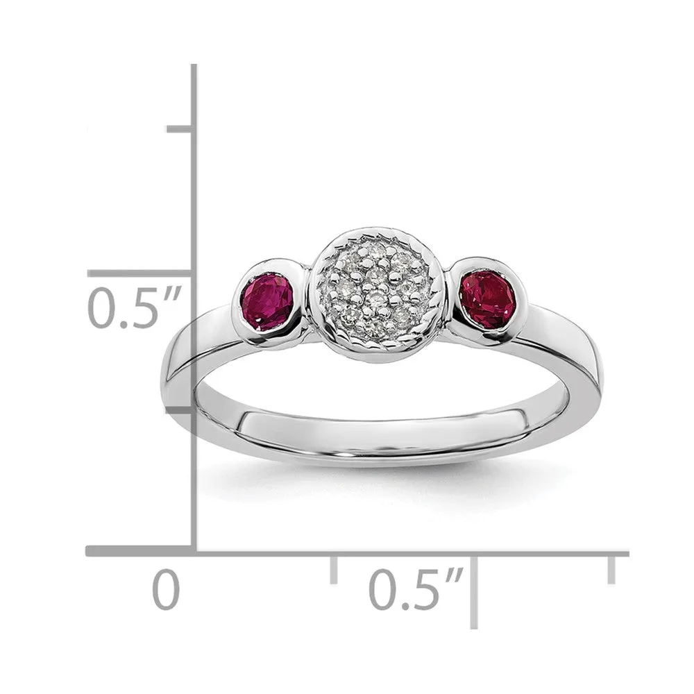 Stackable Expressions Double Round Created Ruby & Diamond Ring in Sterling Silver