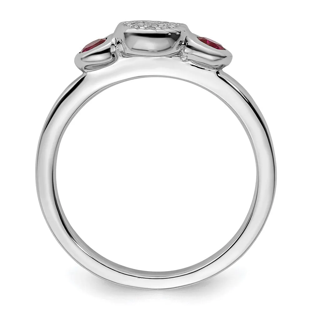 Stackable Expressions Double Round Created Ruby & Diamond Ring in Sterling Silver