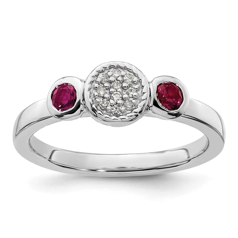 Stackable Expressions Double Round Created Ruby & Diamond Ring in Sterling Silver