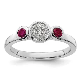 Stackable Expressions Double Round Created Ruby & Diamond Ring in Sterling Silver