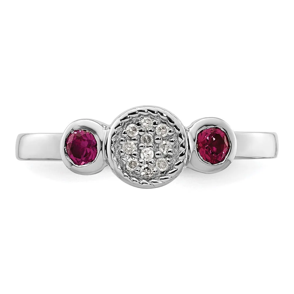 Stackable Expressions Double Round Created Ruby & Diamond Ring in Sterling Silver