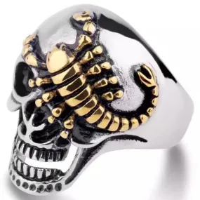 Stainless Steel Scorpion Skull Gothic Biker Ring