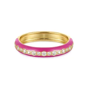 THIN PINK ENAMEL & CZ CHANNEL RING