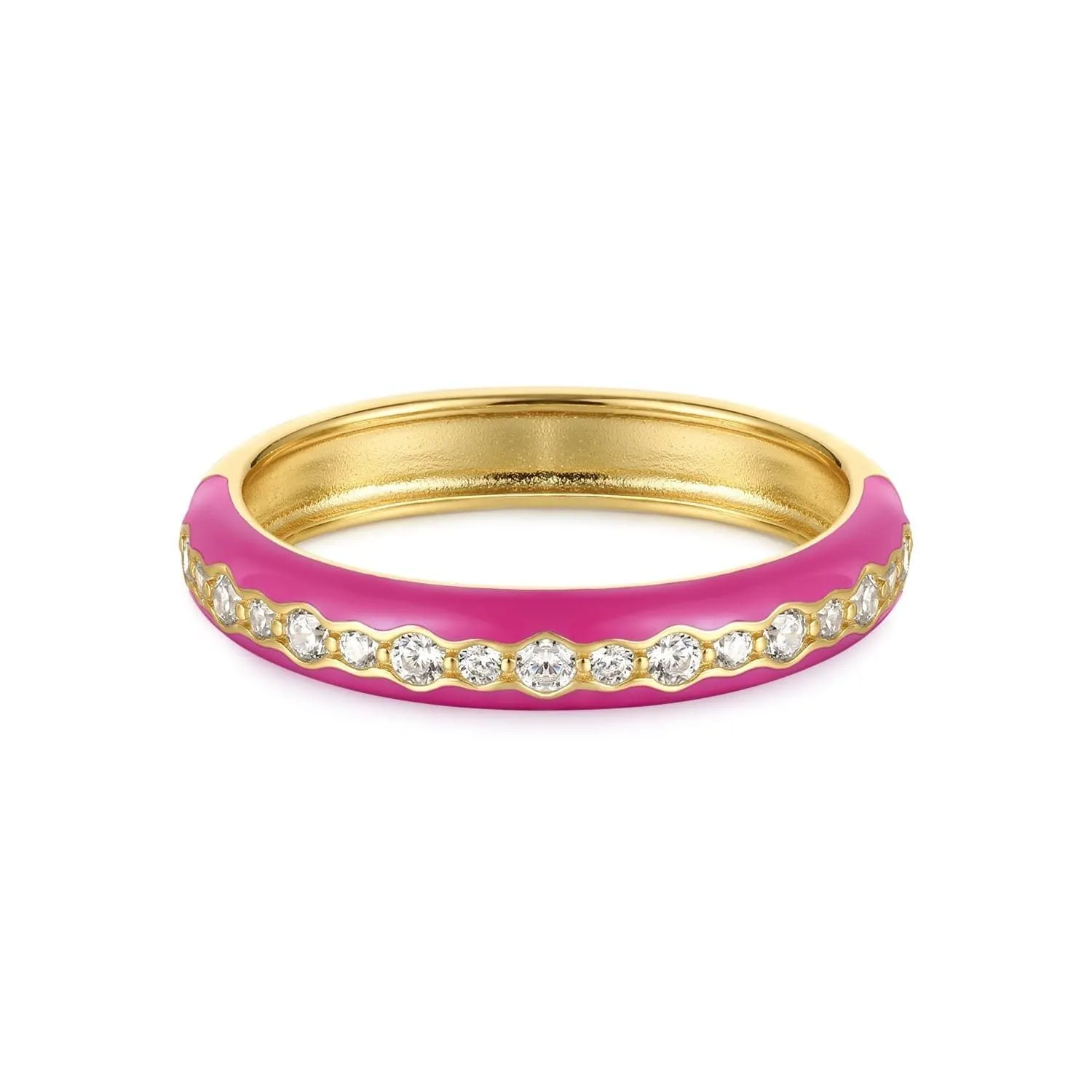 THIN PINK ENAMEL & CZ CHANNEL RING