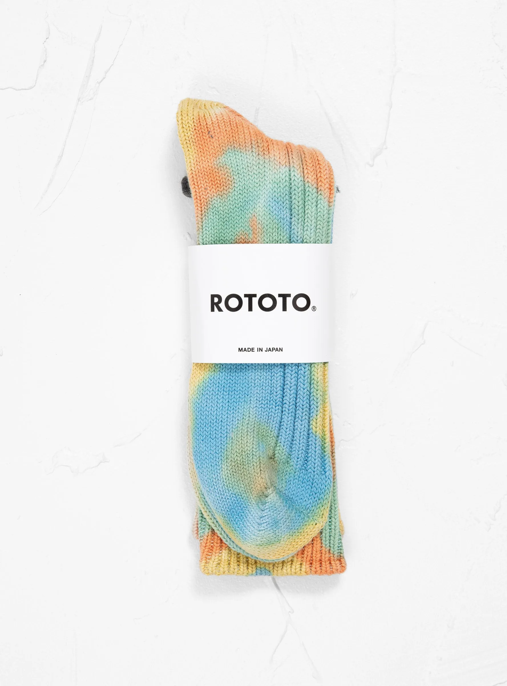 Tie Dye Chunky Ribbed Crew Socks Orange, Light Blue & Yellow