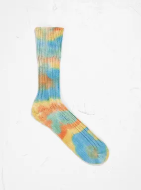 Tie Dye Chunky Ribbed Crew Socks Orange, Light Blue & Yellow