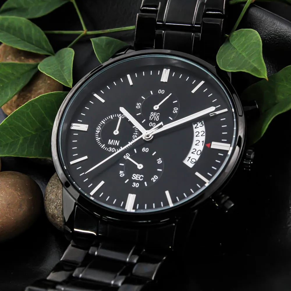 To My Son | Love Mom | Engraved Black Chronograph Watch