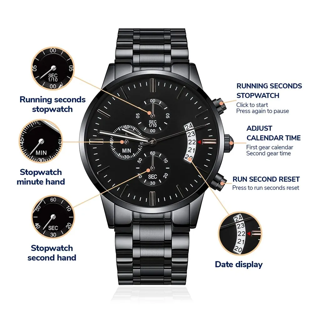 To My Son | Love Mom | Engraved Black Chronograph Watch