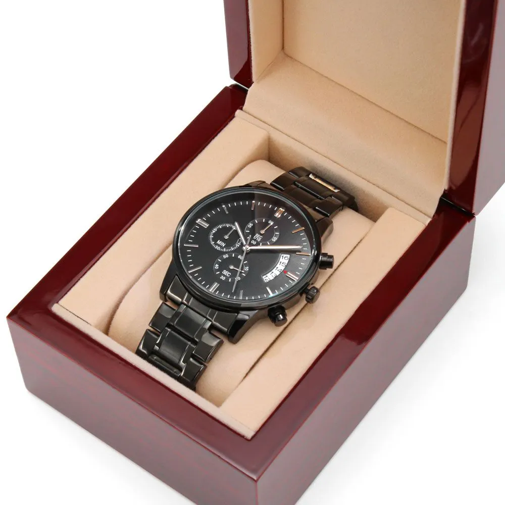 To My Son | Love Mom | Engraved Black Chronograph Watch