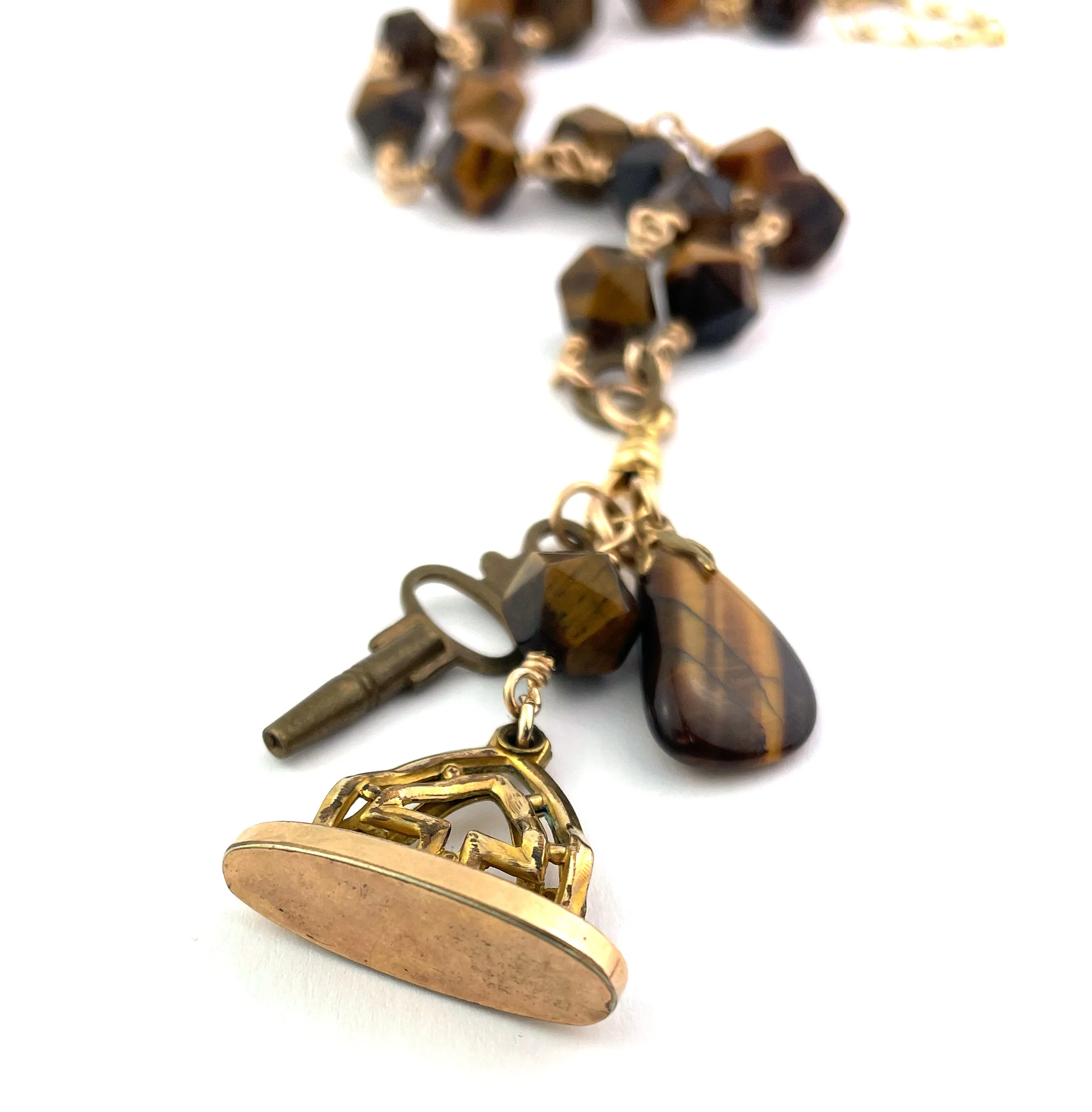 Victorian Tigers Eye Charm Keeper Necklace