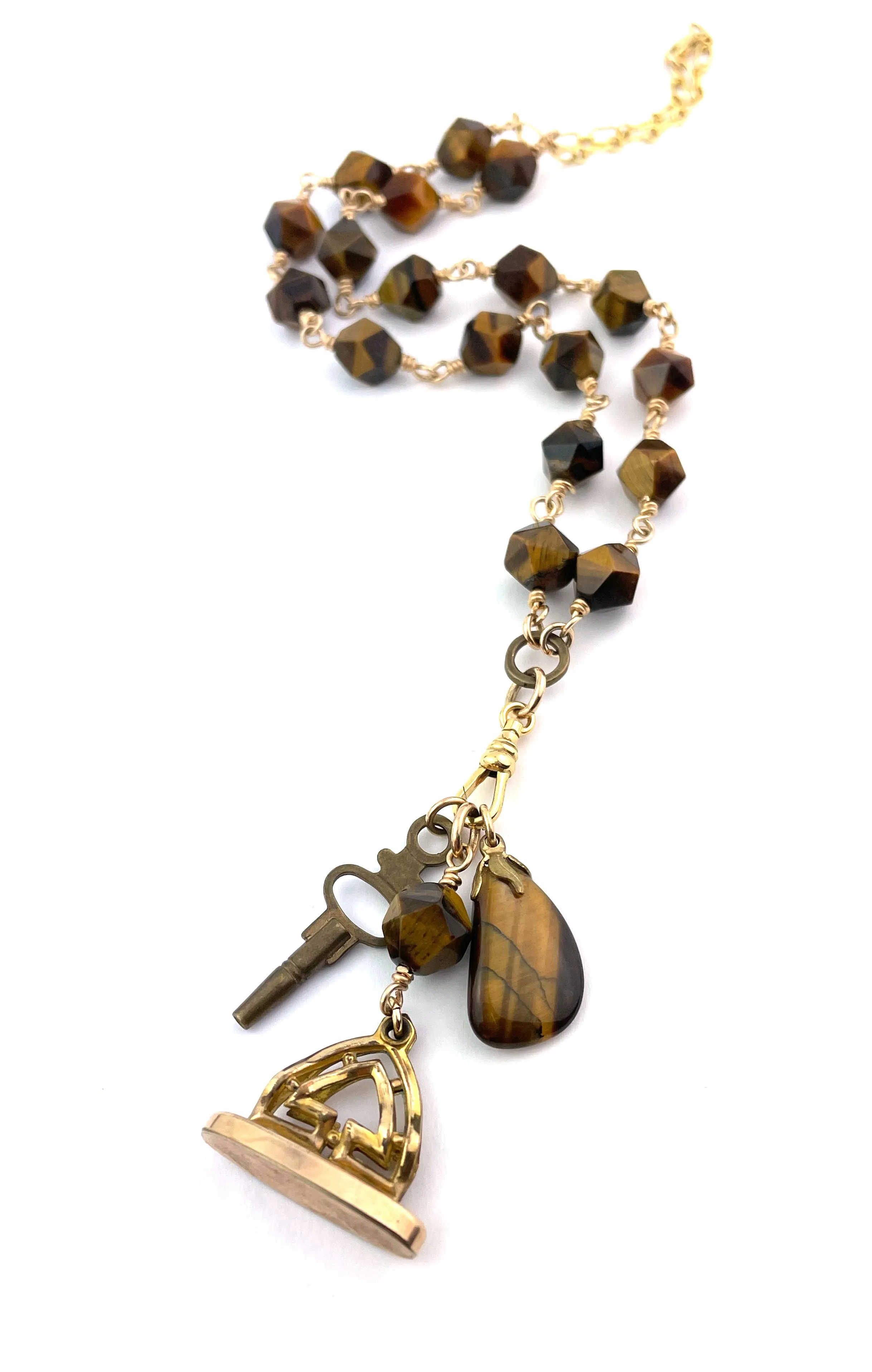 Victorian Tigers Eye Charm Keeper Necklace