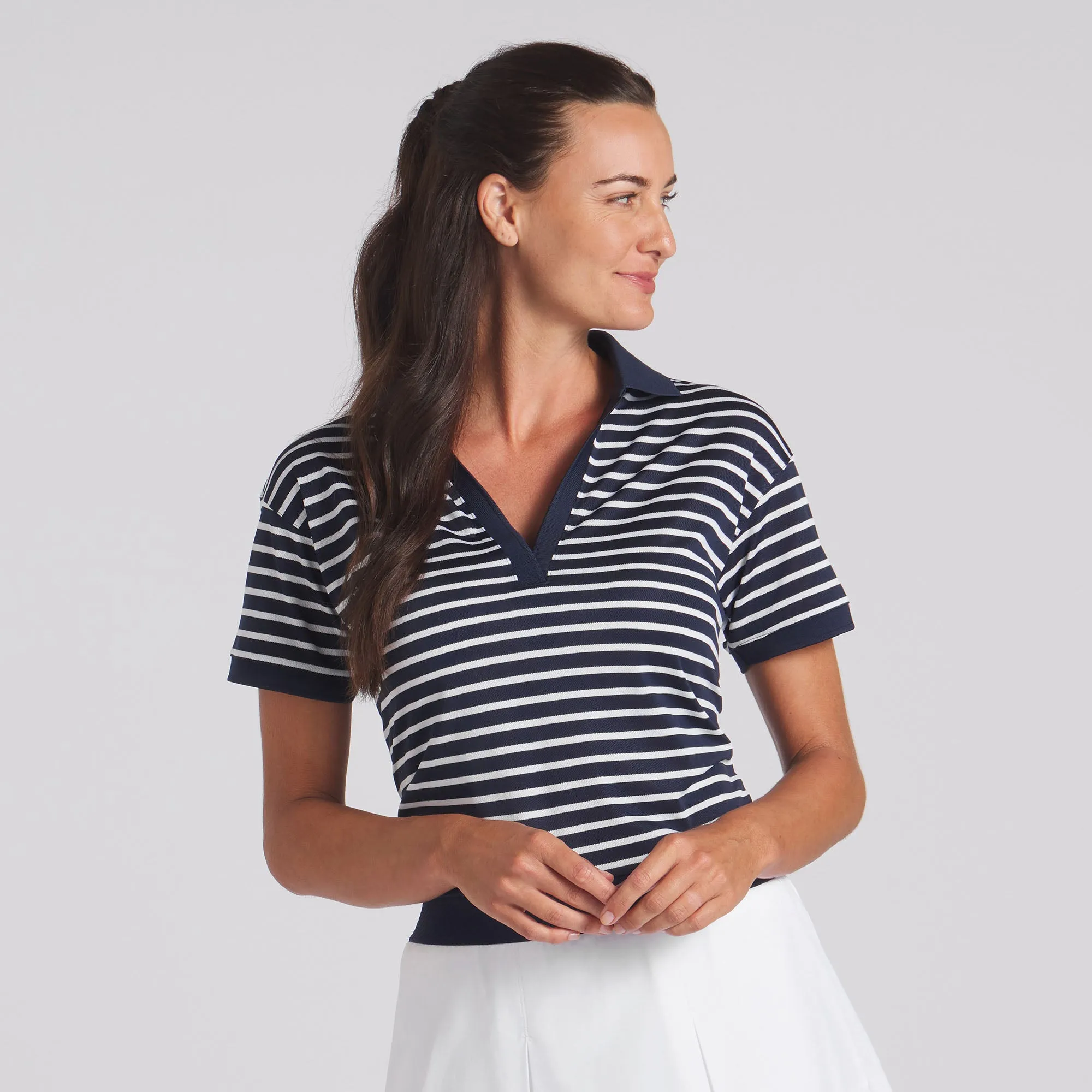 Women's Everday Stripe Pique Golf Polo